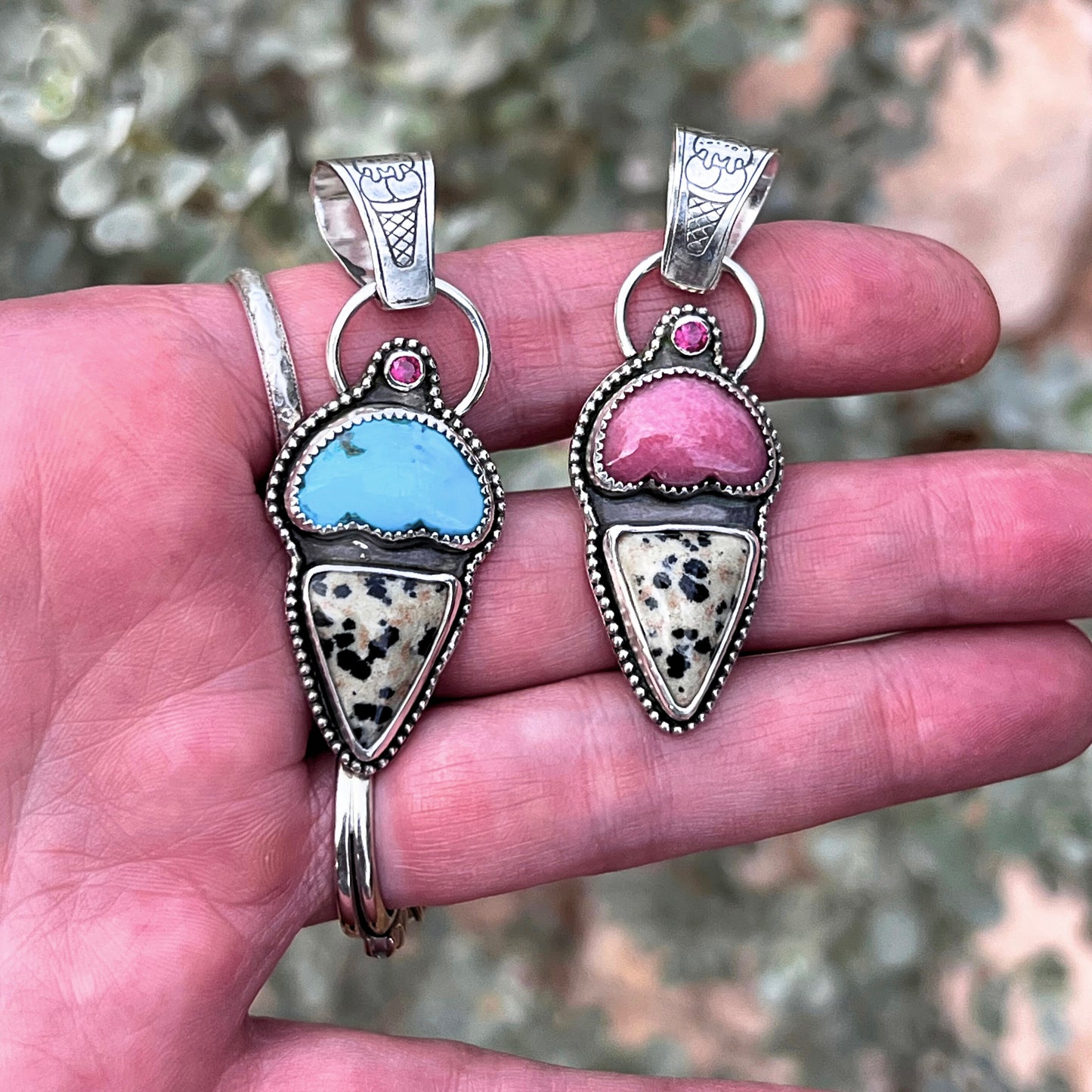 Strawberry Chocolate Chip Sterling Silver Ice Cream Pendant