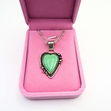 Variscite Heart and Ruby Statement Necklace | Sterling Silver