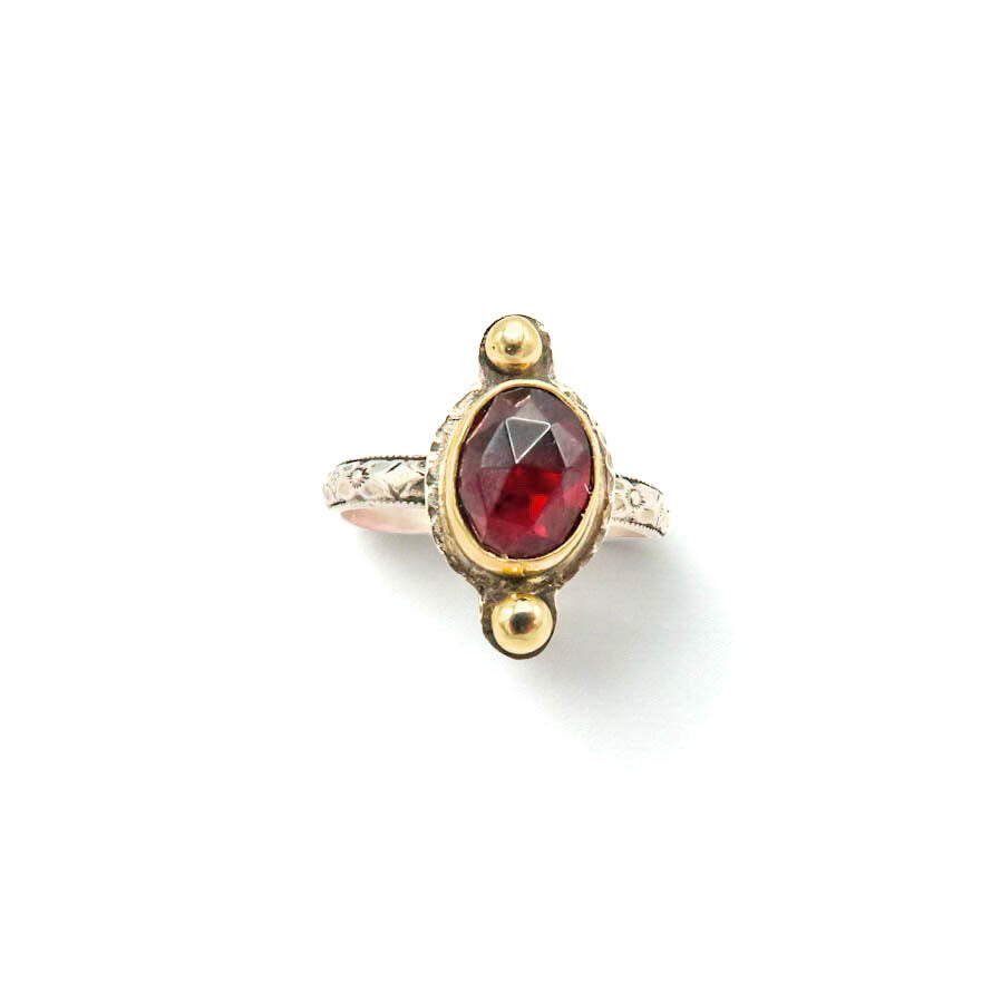 Garnet Gold and Sterling Silver Mixed Metal Ring