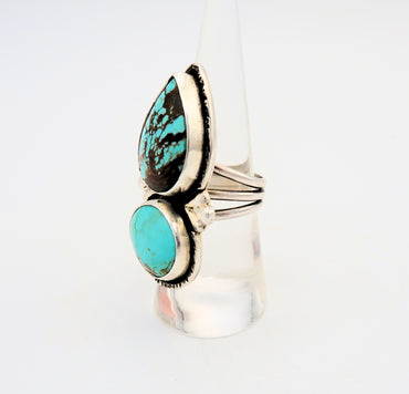 Turquoise Sterling Silver Two-Stone Statement Ring