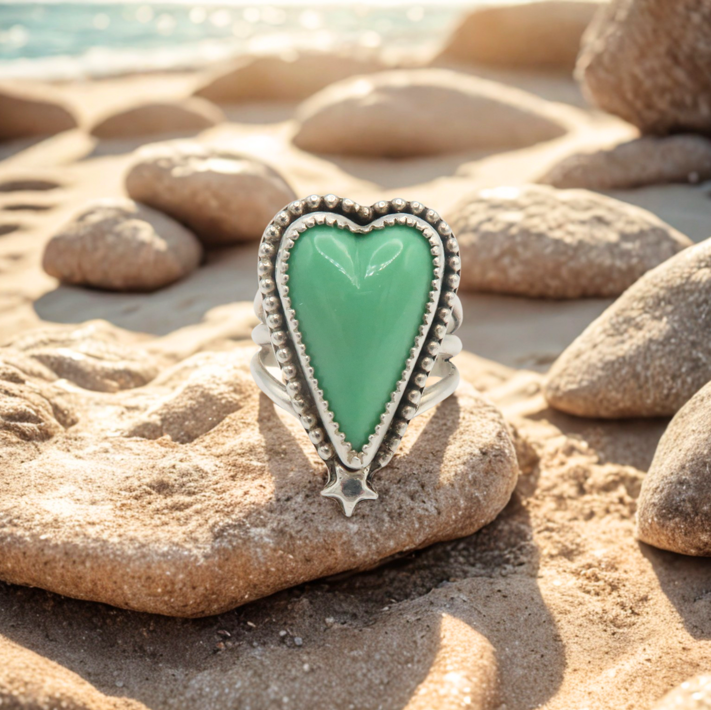 Green Variscite Sterling Silver Heart Ring