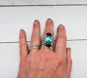 Sonoran Gold Turquoise and Onyx Statement Ring | Sterling Silver