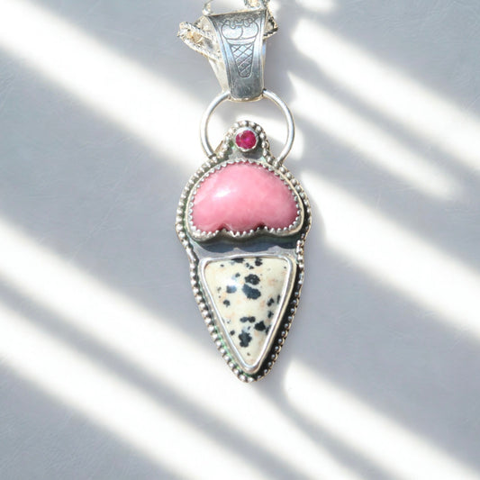 Strawberry Chocolate Chip Sterling Silver Ice Cream Pendant