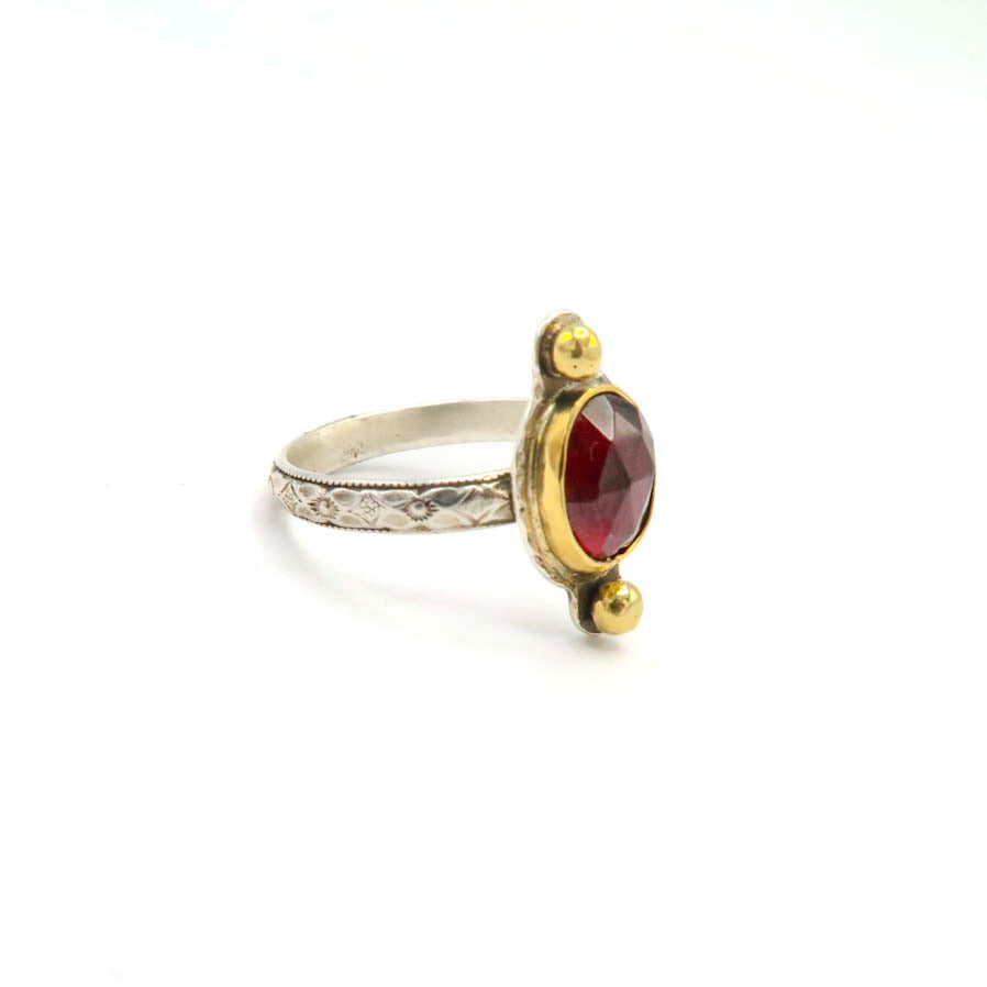 Garnet Gold and Sterling Silver Mixed Metal Ring