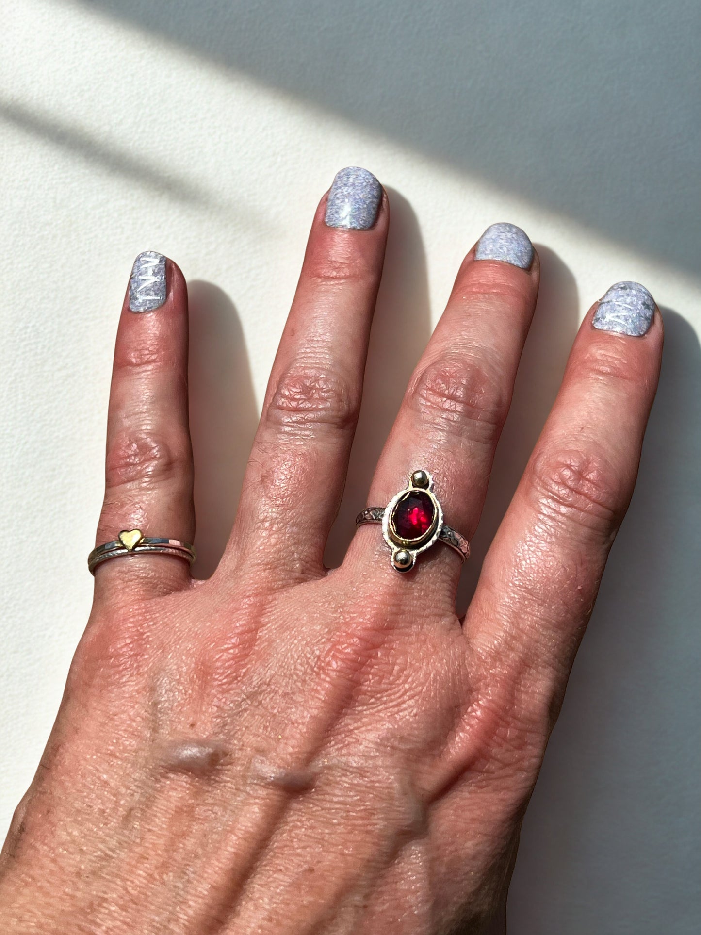 Garnet Gold and Sterling Silver Mixed Metal Ring