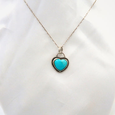Kingman Turquoise Heart Sterling Silver Necklace