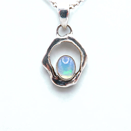 Ethiopian Opal and Silver Melt Pendant