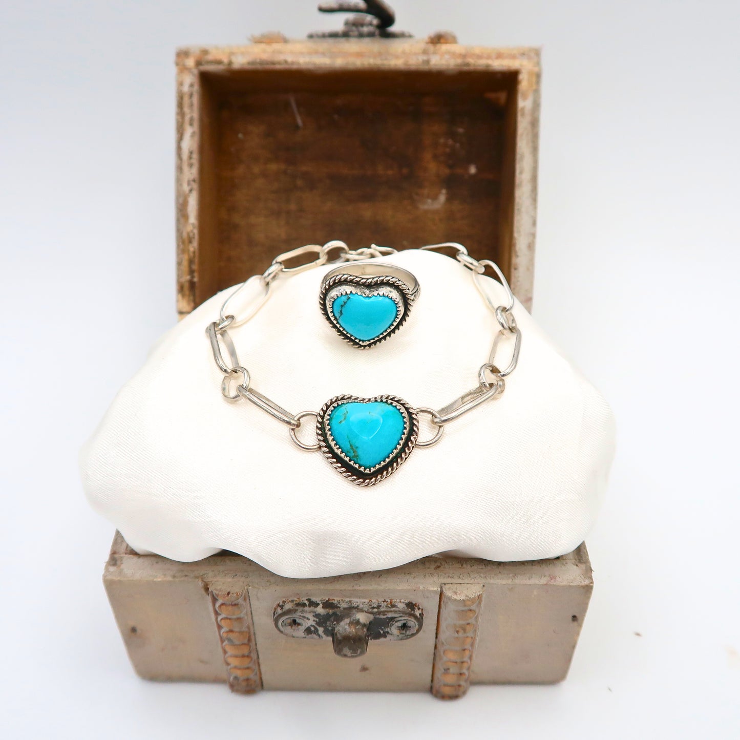 Kingman Turquoise Heart Sterling Silver Chunky Link Bracelet