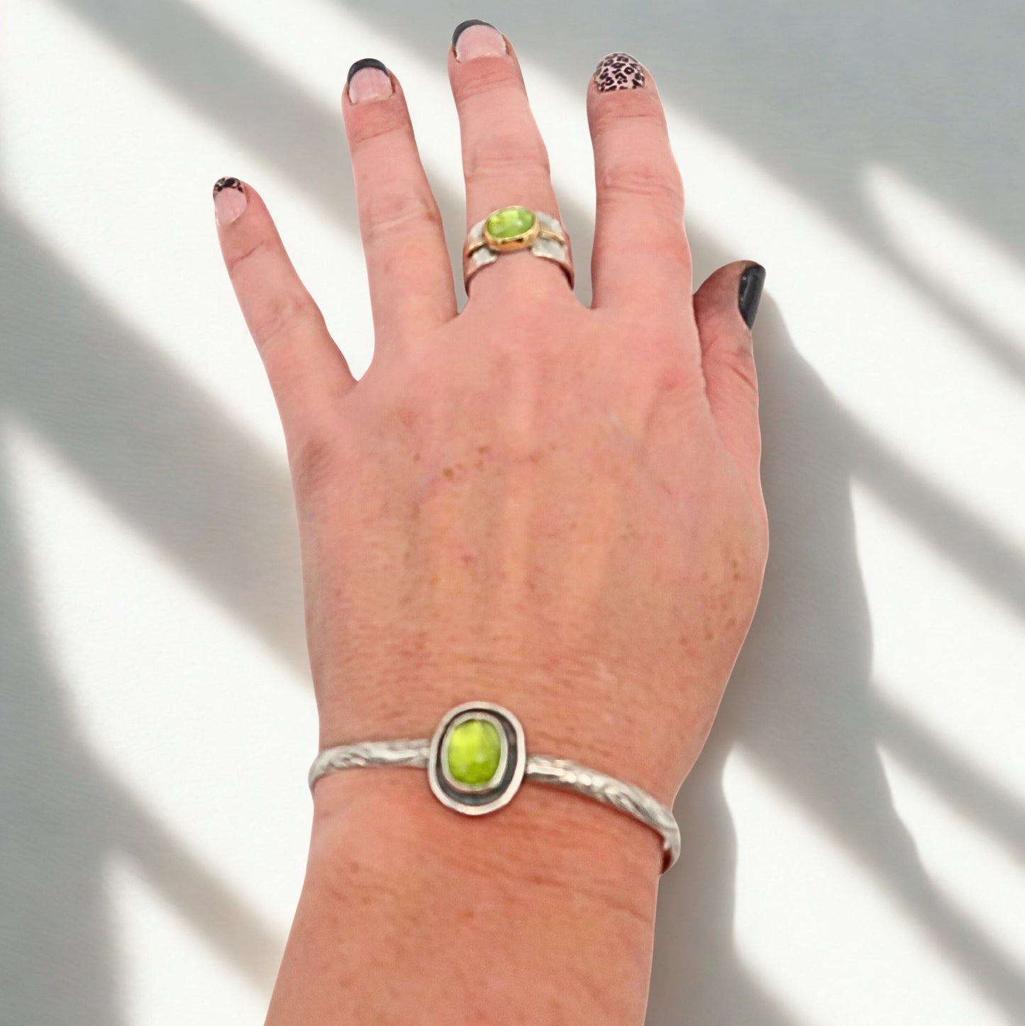 Peridot Gold and Silver Statement Ring