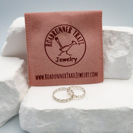 Flat Beaded Sterling Silver Stacking Ring