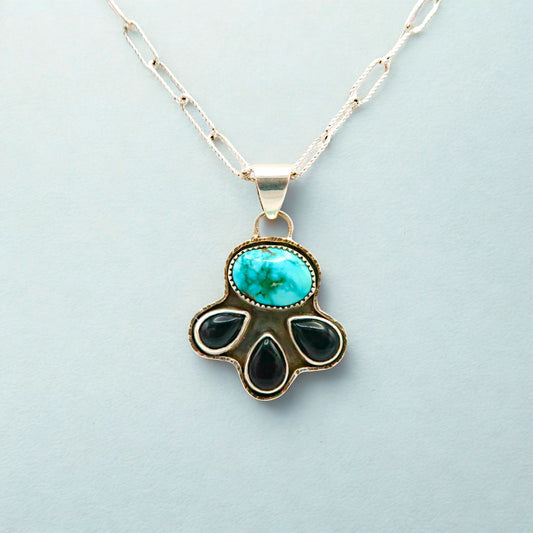Sonoran Gold Turquoise and Onyx Pendant Necklace | Sterling Silver