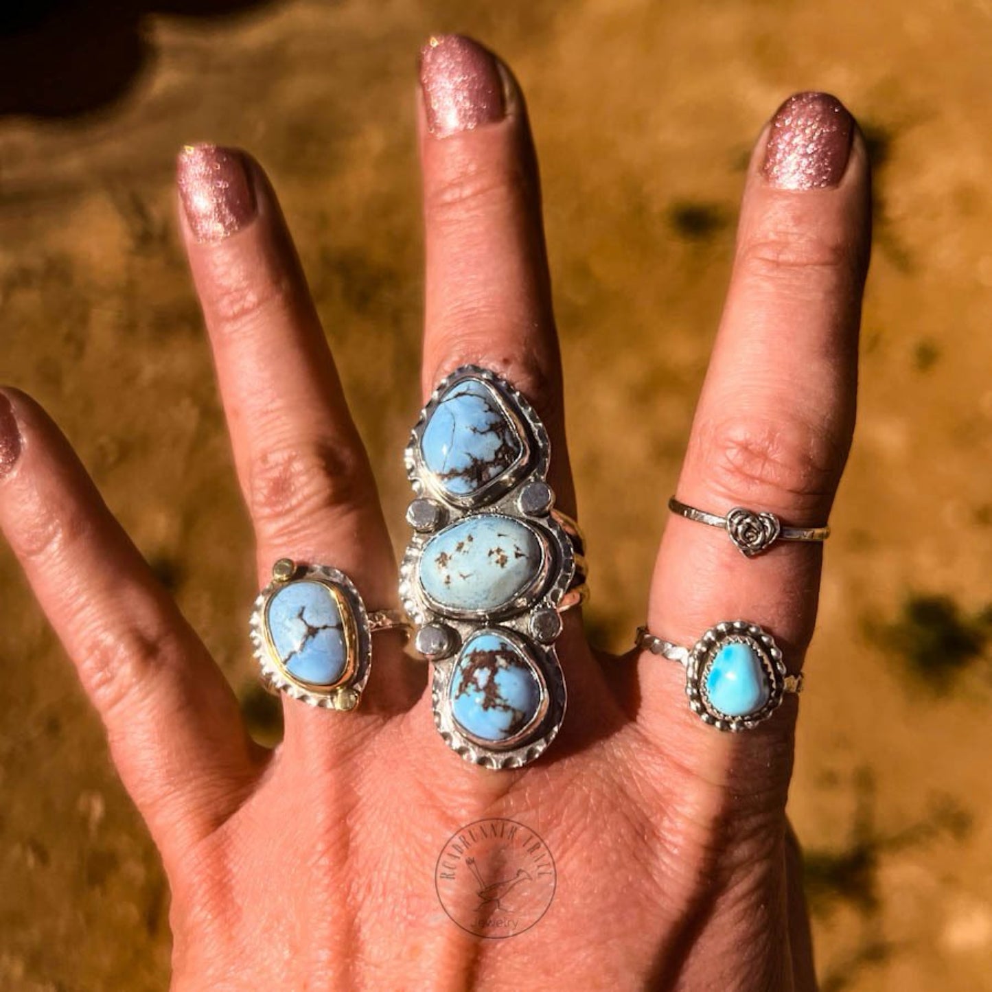 Golden Hills Turquoise Three Stone Sterling Silver Statement Ring