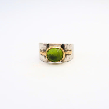 Peridot Gold and Silver Statement Ring