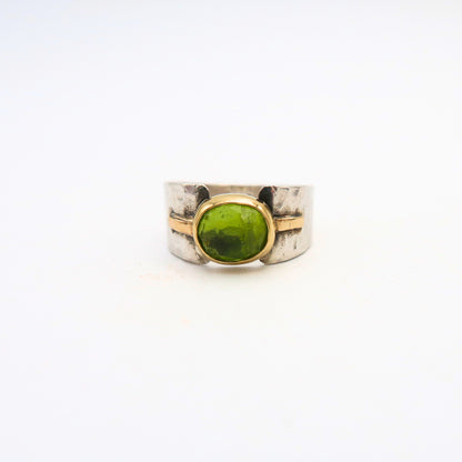 Peridot Gold and Silver Statement Ring
