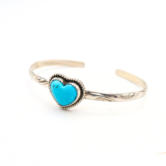 Kingman Turquoise Heart Sterling Silver Cuff Bracelet