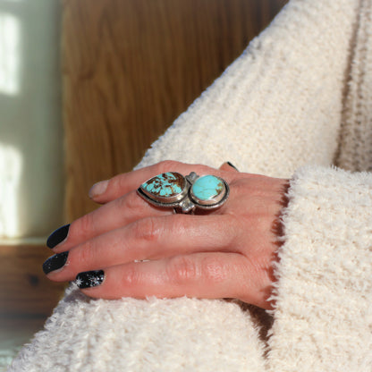 Turquoise Sterling Silver Two-Stone Statement Ring