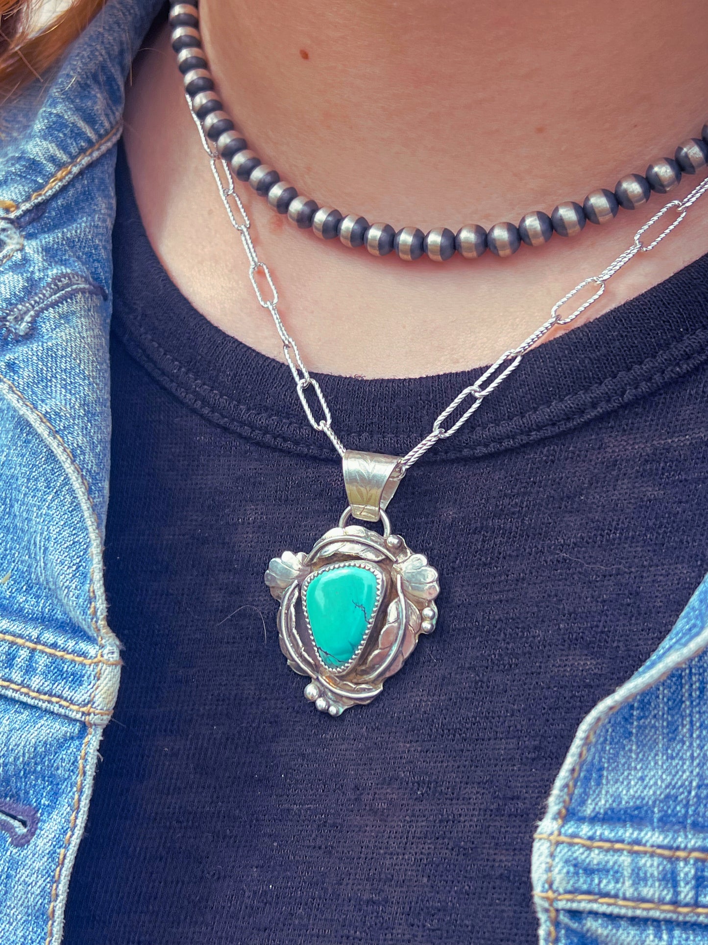 Hubei Turquoise Sterling Silver Statement Pendant