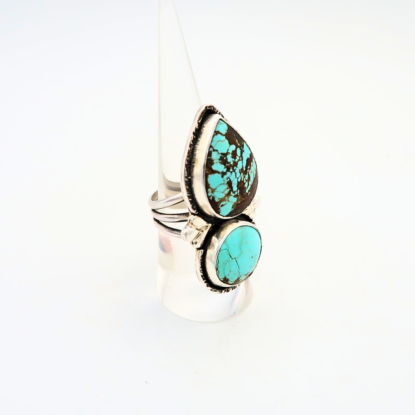 Turquoise Sterling Silver Two-Stone Statement Ring