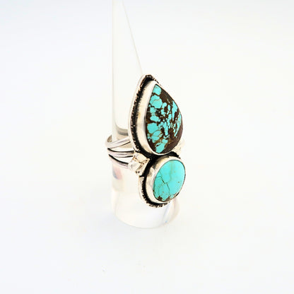 Turquoise Sterling Silver Two-Stone Statement Ring