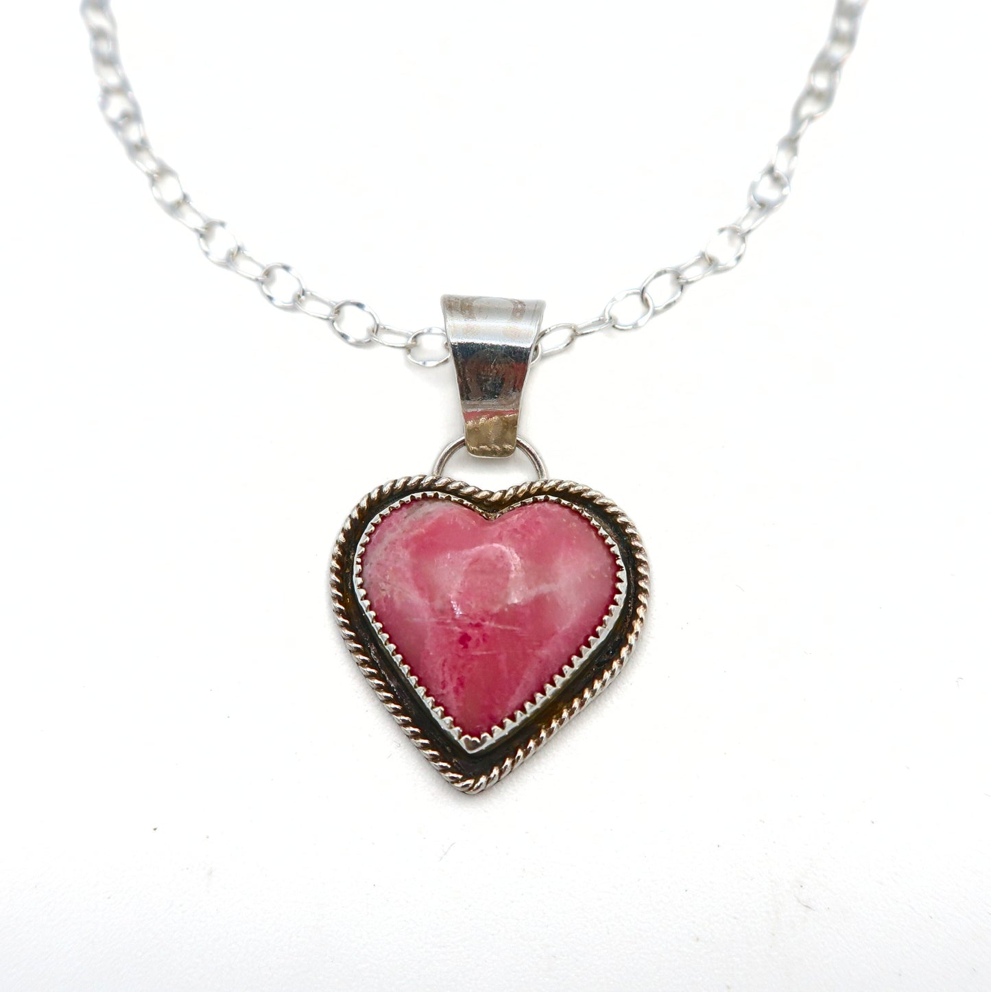 Pink Rhodonite Heart Pendant Necklace | Sterling Silver