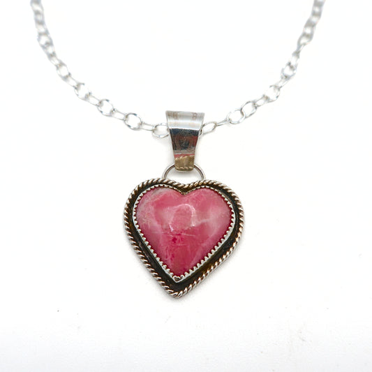 Pink Rhodonite Heart Pendant Necklace | Sterling Silver