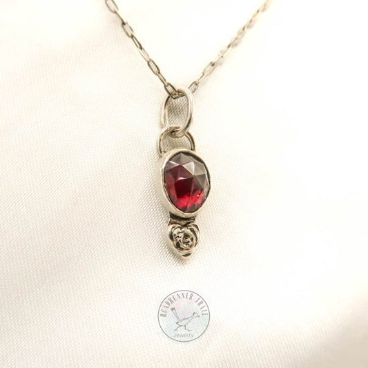 Garnet Sterling Silver Rose Heart Pendant Necklace