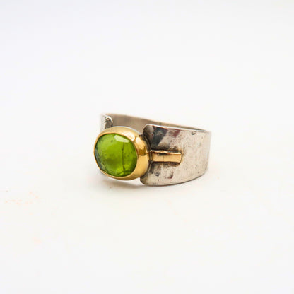 Peridot Gold and Silver Statement Ring