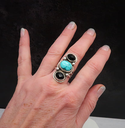 Sonoran Gold Turquoise and Onyx Statement Ring | Sterling Silver