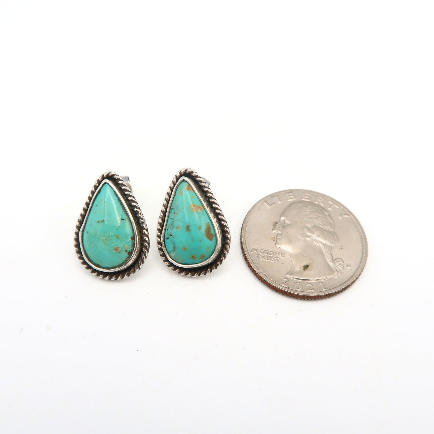 Turquoise Sterling Silver Teardrop Stud Earrings