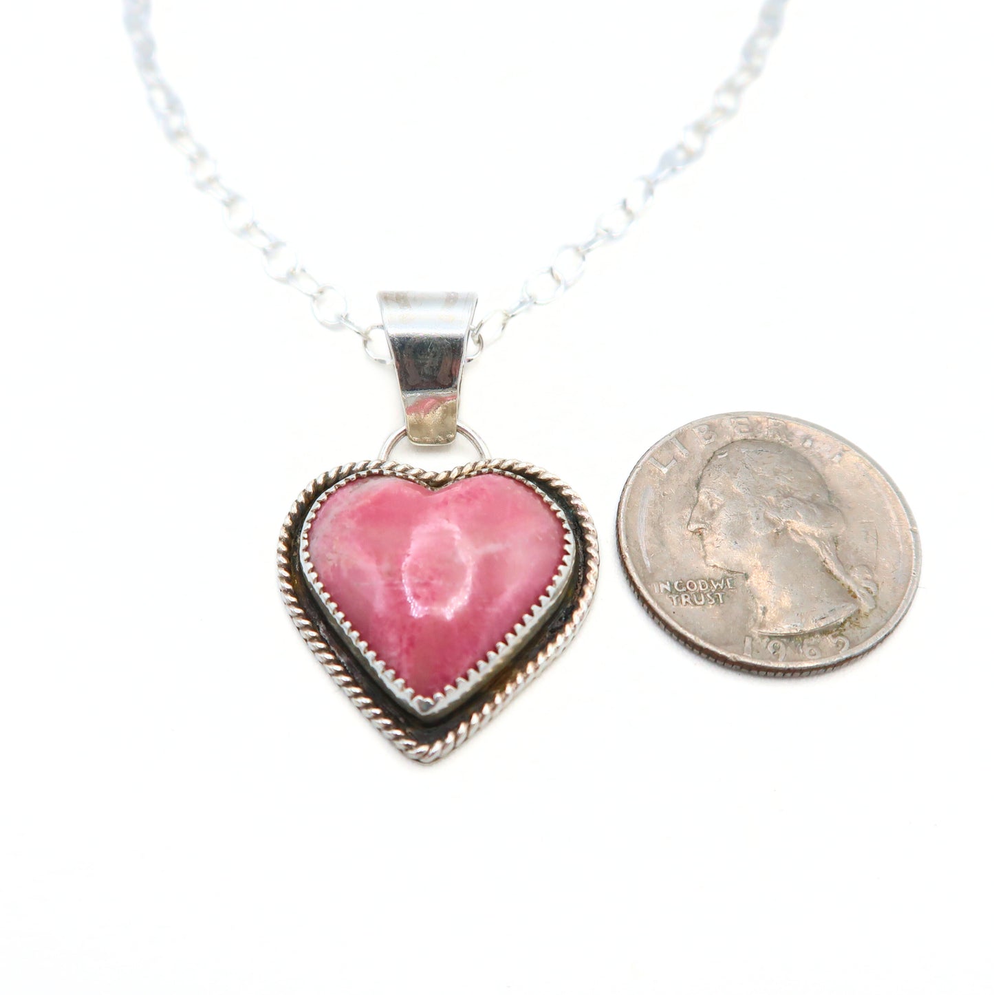 Pink Rhodonite Heart Pendant Necklace | Sterling Silver
