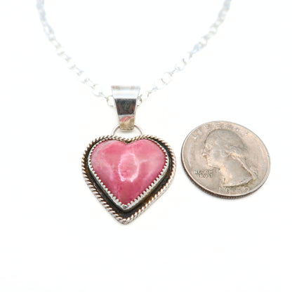 Pink Rhodonite Heart Pendant Necklace | Sterling Silver