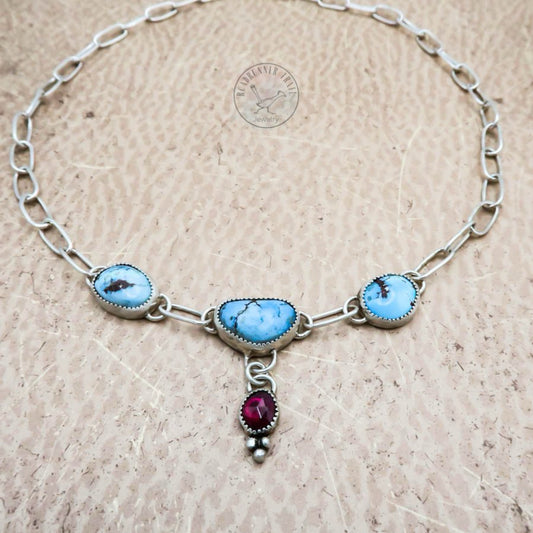 Golden Hills Turquoise and Garnet Statement Necklace