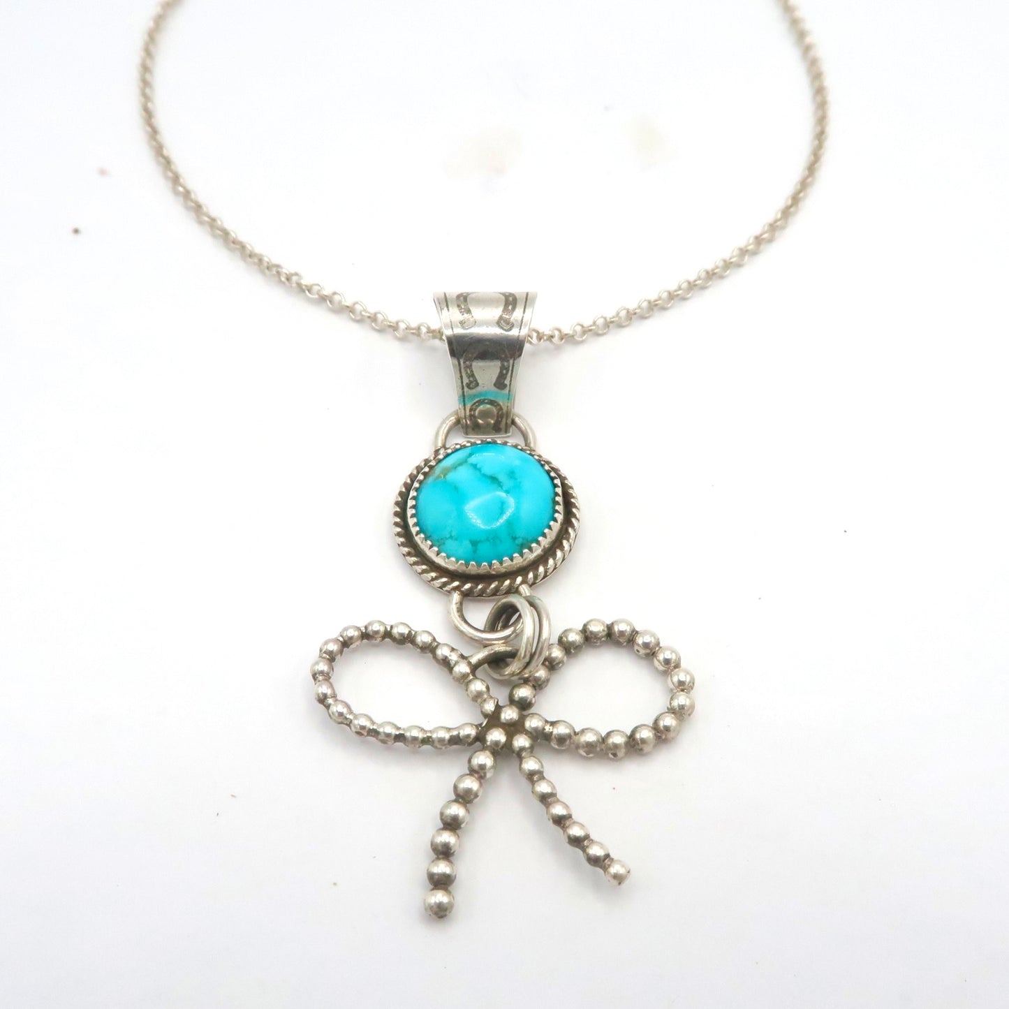 Turquoise Sterling Silver and Bow Pendant Necklace