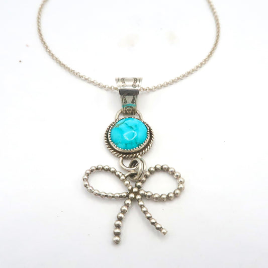 Turquoise Sterling Silver and Bow Pendant Necklace