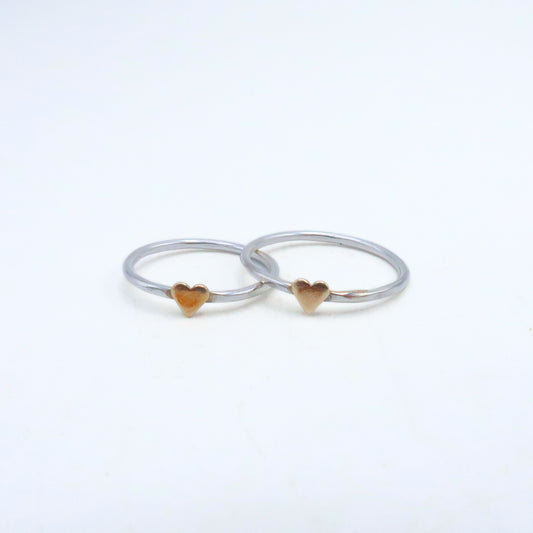 Mixed Metal Heart Stacking Ring | Sterling Silver -  Bronze