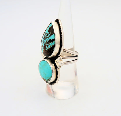 Turquoise Sterling Silver Two-Stone Statement Ring