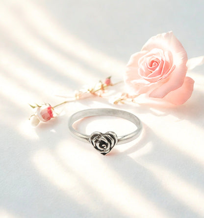 Sterling Silver Rose Heart Dainty Ring