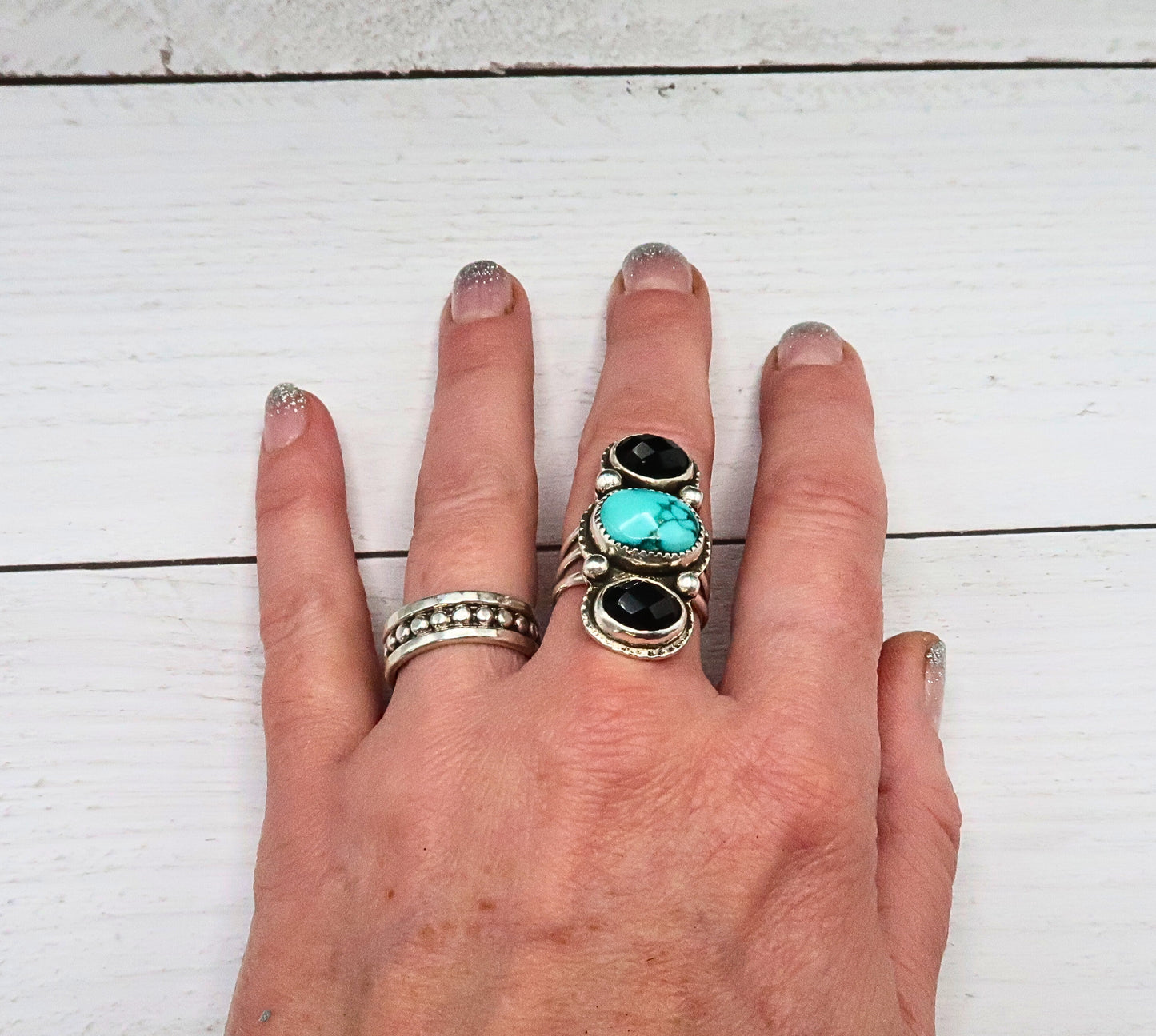 Sonoran Gold Turquoise and Onyx Statement Ring | Sterling Silver