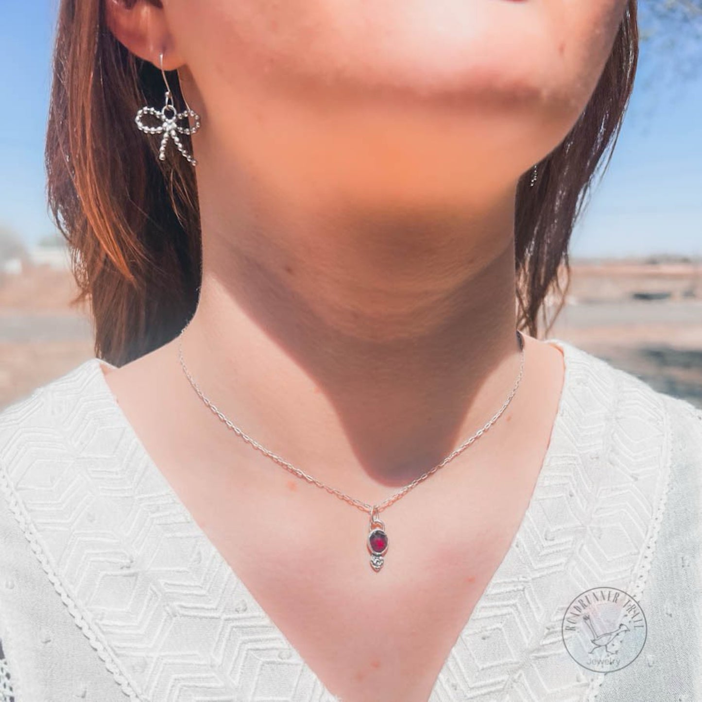 Garnet Sterling Silver Rose Heart Pendant Necklace