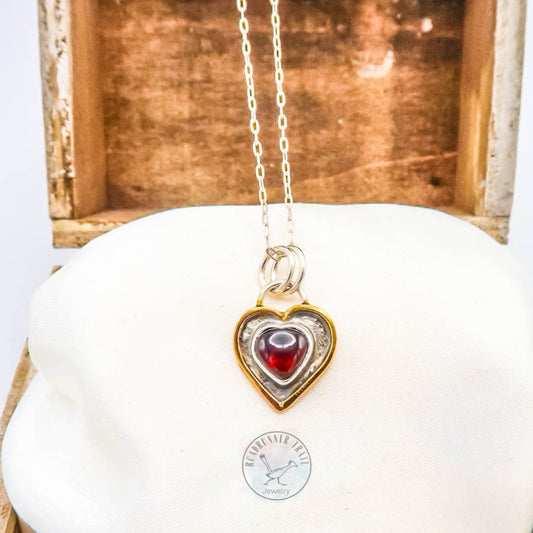 Garnet Heart Sterling Silver Pendant