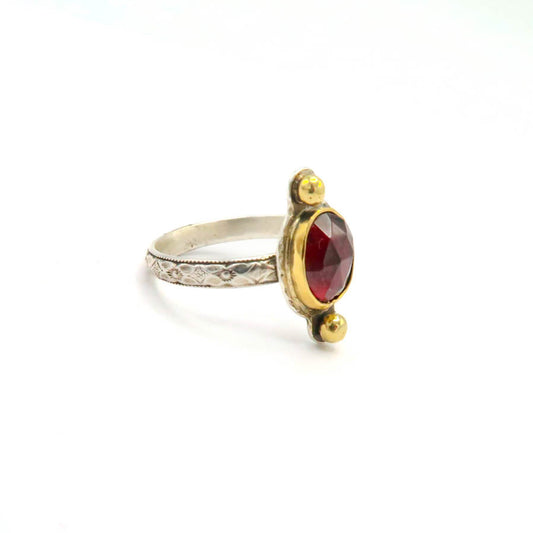 Garnet Gold and Sterling Silver Mixed Metal Ring