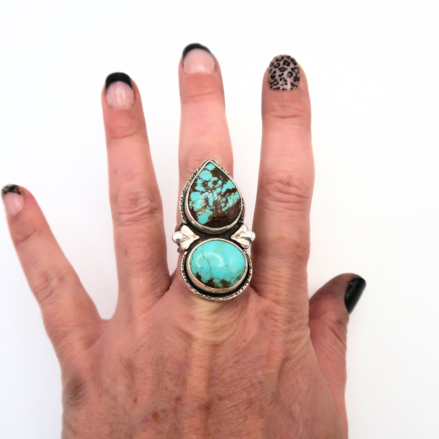 Turquoise Sterling Silver Two-Stone Statement Ring