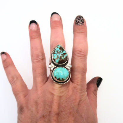 Turquoise Sterling Silver Two-Stone Statement Ring