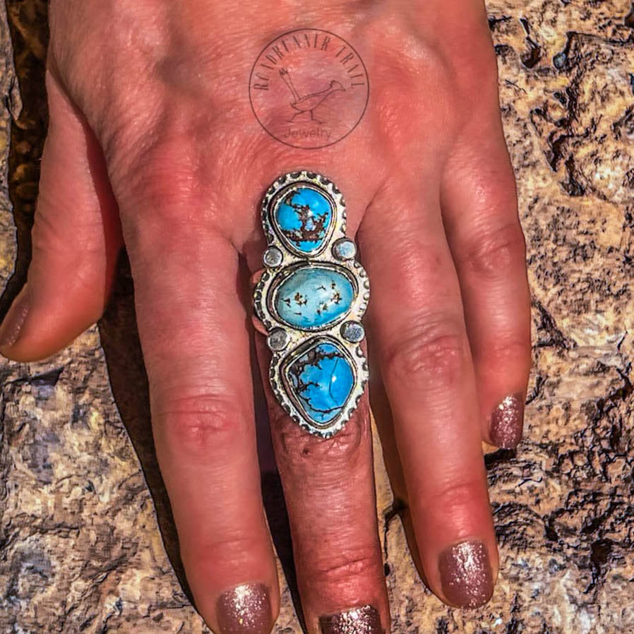 Golden Hills Turquoise Three Stone Sterling Silver Statement Ring