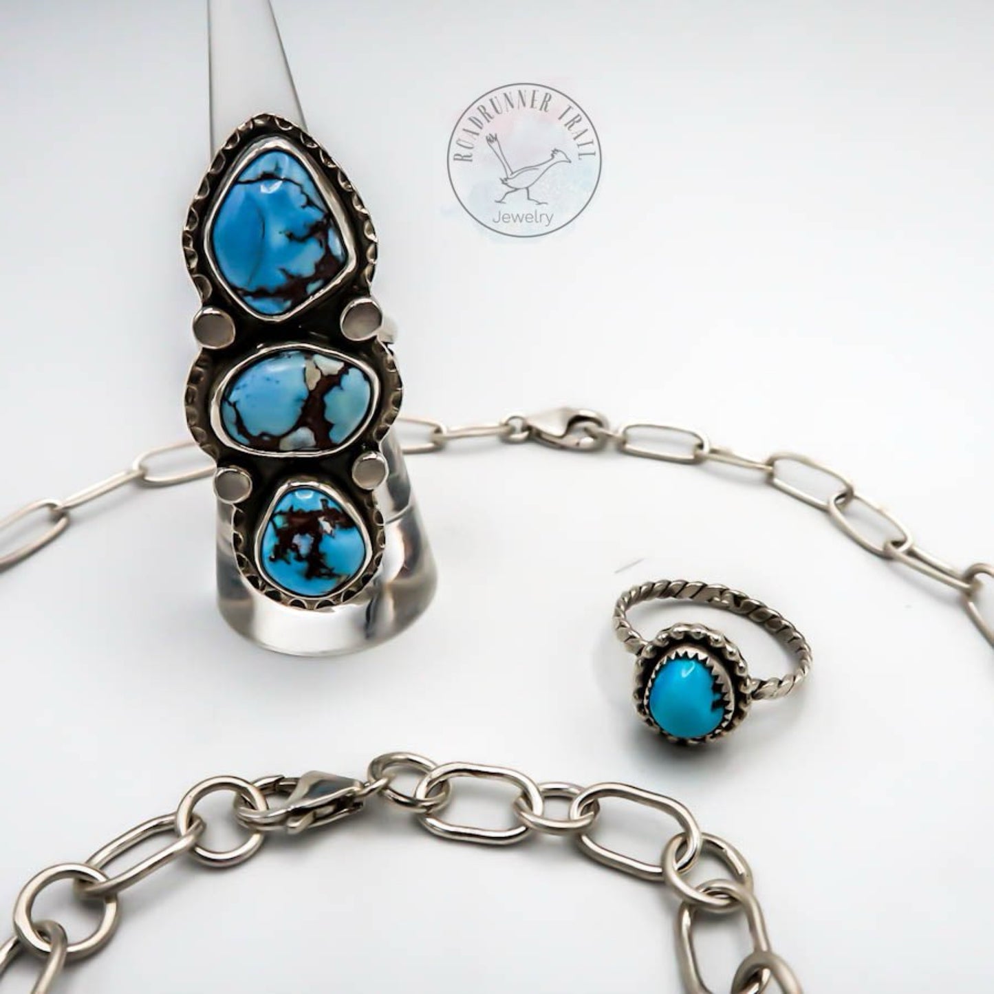 Golden Hills Turquoise Three Stone Sterling Silver Statement Ring