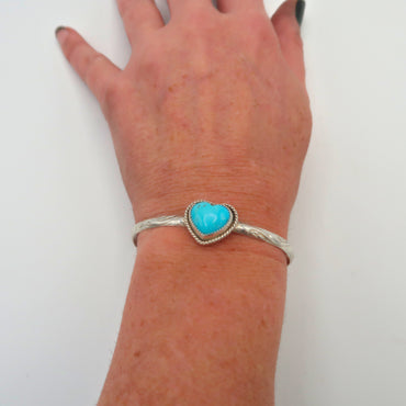Kingman Turquoise Heart Sterling Silver Cuff Bracelet