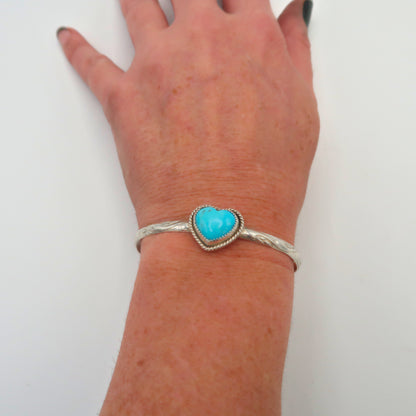 Kingman Turquoise Heart Sterling Silver Cuff Bracelet