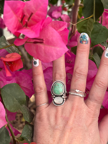 Variscite Moonstone Silver Statement Ring