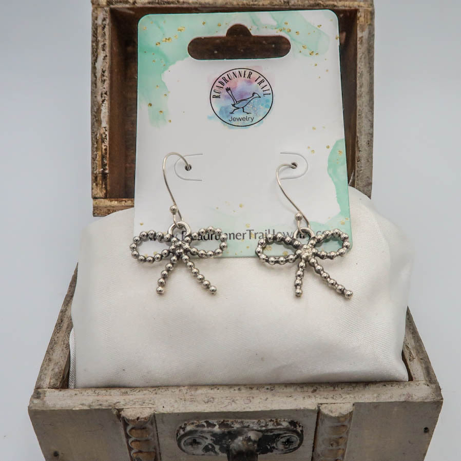 Sterling Silver Beaded Bow Earrings