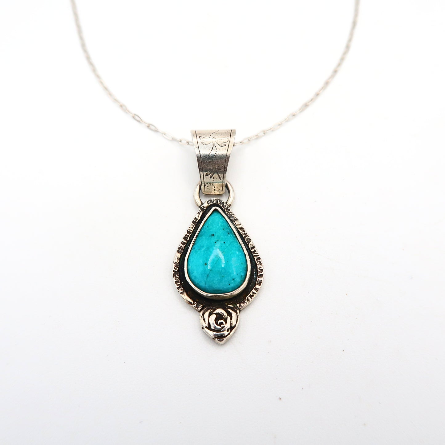 Turquoise Sterling Silver Rose Pendant